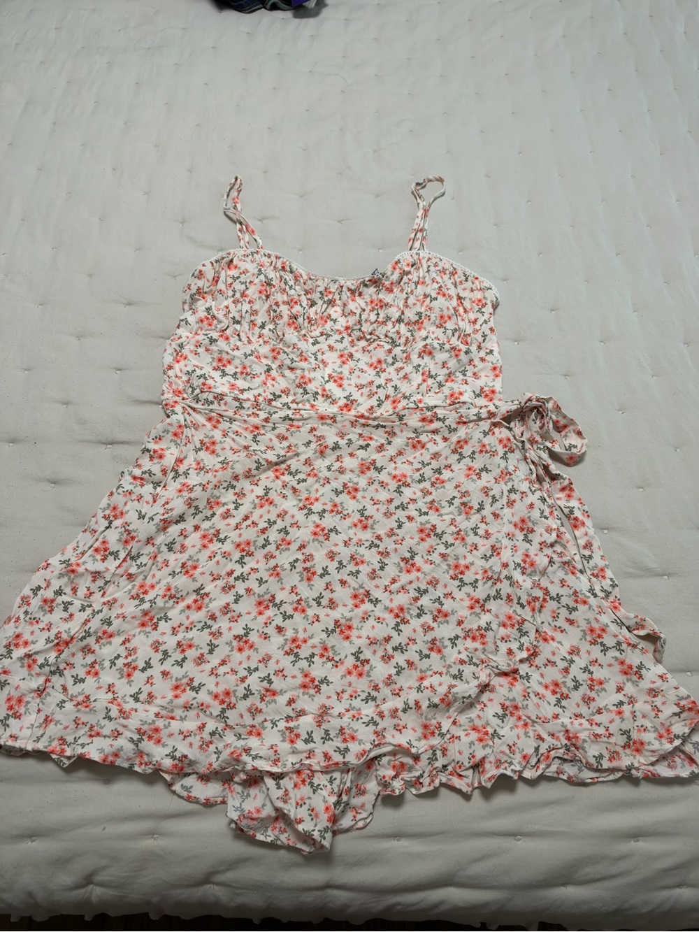 Trixxi Ivory Slip Dress with Coral Floral Print